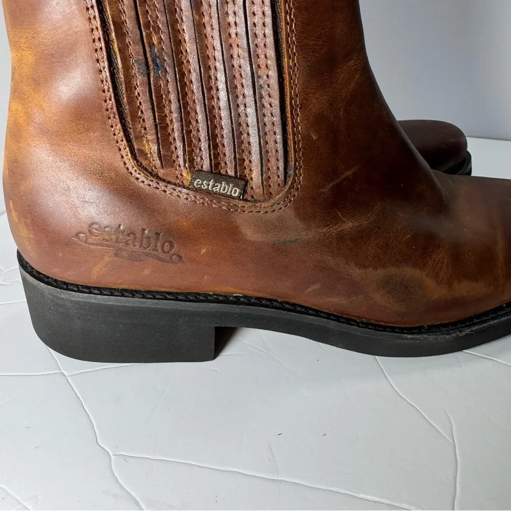 Establo Chelsea Work Boots Men’s 7.5 Brown Leather Elastic Ankle Mexico Made